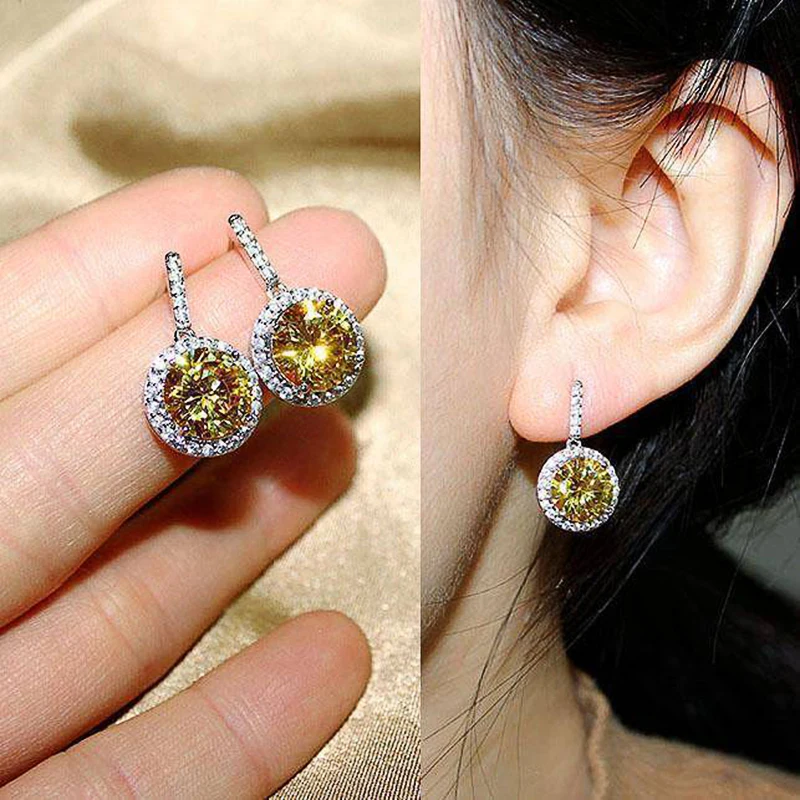 Huitan Colored Round Cubic Zirconia Dangle Earrings for