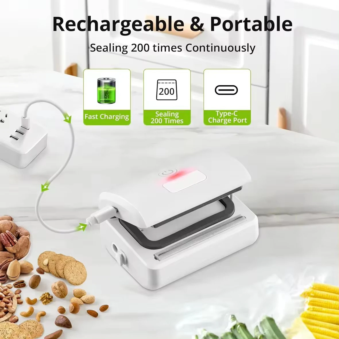 Description Picture 5 of item5 In 1 Mini Vacuum Sealer Portable Snack Sealer For Home Use Food Preservation Storage Bag Multifunctional Powerful Suction Pump