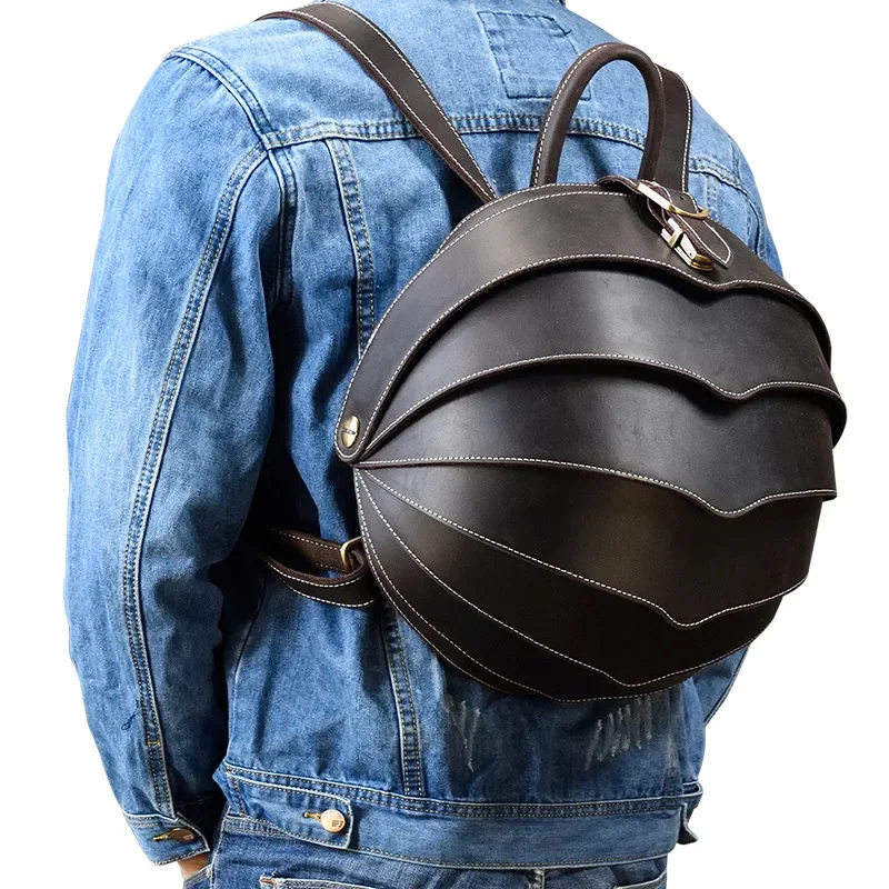 

Creative Genuine Leather Beetle Backpack Unisex Round Shoulder Bag