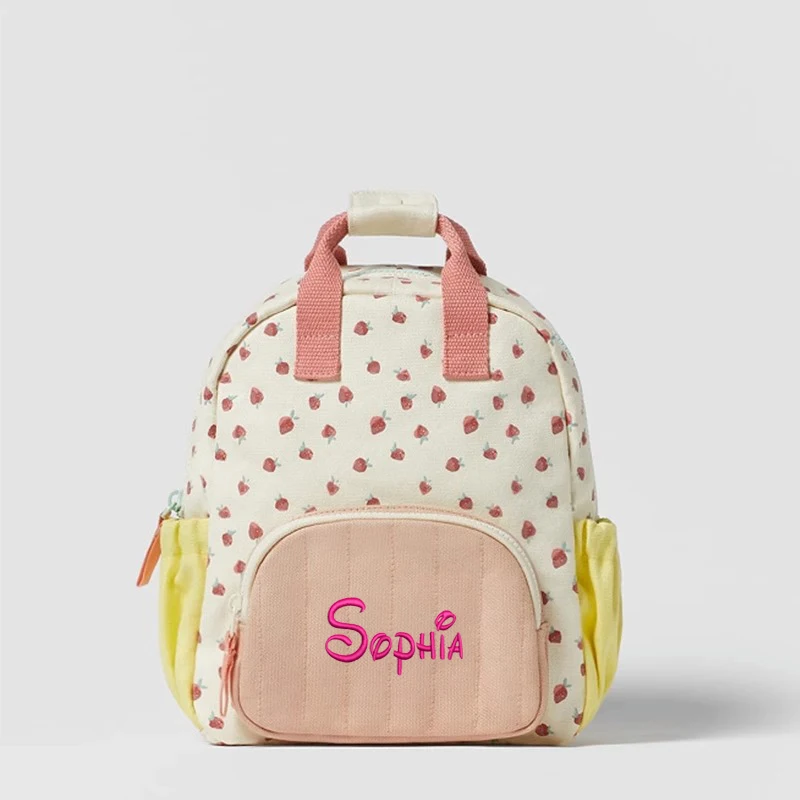 Nombre bordado personalizado Strawbreey, mochila escolar para niñas, mochila escolar para guardería, bolsa grande para el almuerzo, bolso para adolescentes, niñas y niños, bolsas para niños