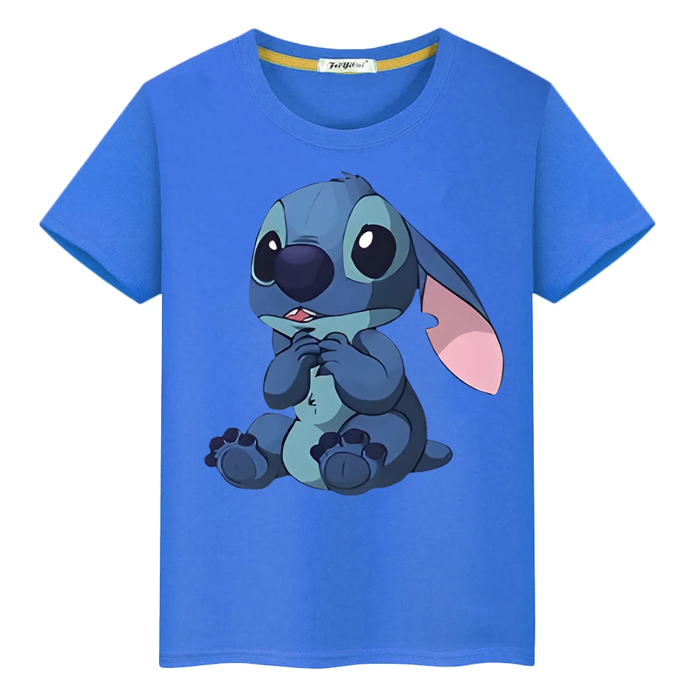 

Stitch Disney Print t shirt for kids boy 10years Kawaii 100%Cotton anime Tops disney stitch Short pride tshirt y2k girls clothes