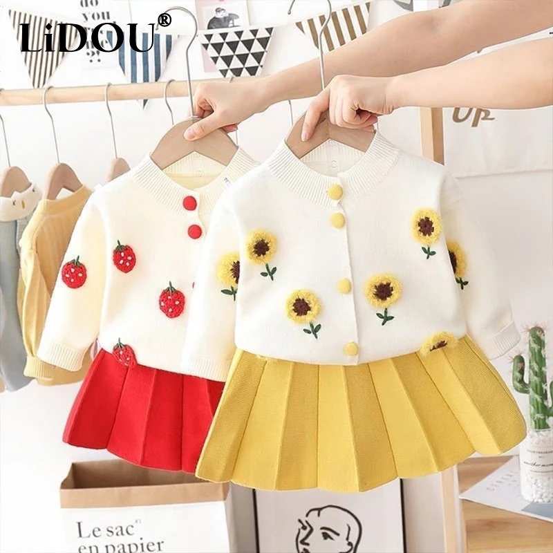 

2023 New Korean Fashion Summer Chic Dress Girls Contrasting Colors Cute Kawaii Sweet Aesthetic Print Loose Casual Children Sets