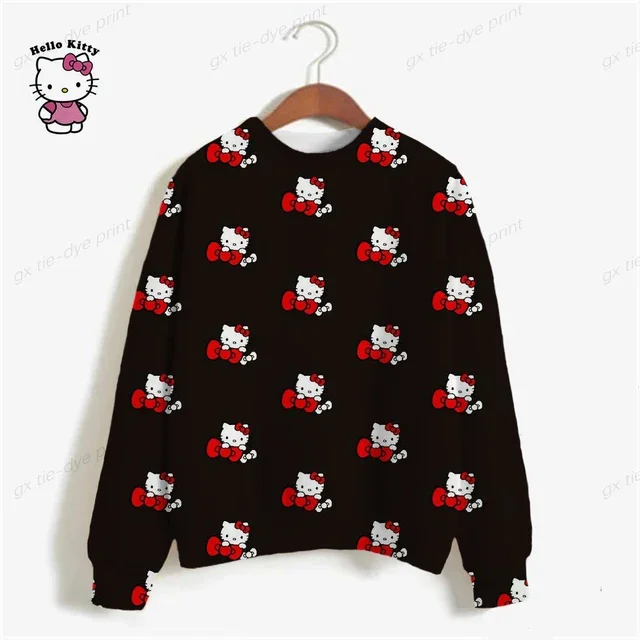 Sudadera de HELLO KITTY para mujer, ropa de calle de primavera, jerseys de cuello redondo de poliéster con dibujos animados, camisetas informales de manga larga con estampado de Groot