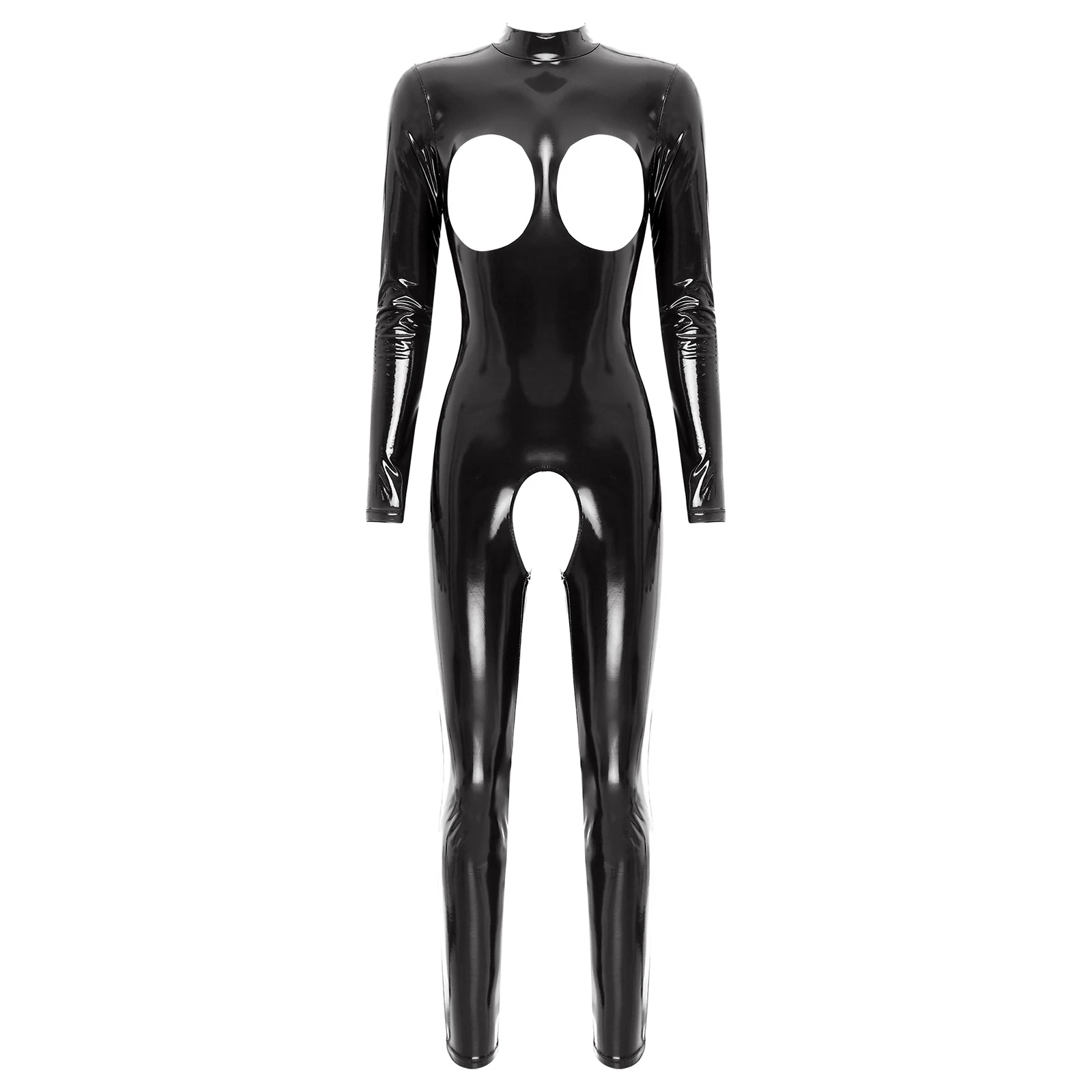 thumbnail image 1 of Mono de látex sexy para mujer, traje de gato, lencería de aspecto mojado, de cuero, sin mangas, con entrepierna abierta, ropa de club para fiestas de pole rave, 1 of 5