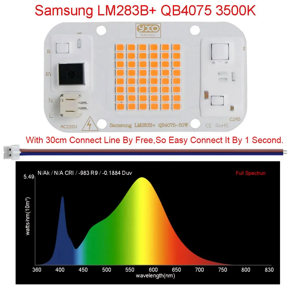 50W Driverless DOB LED Chip AC 220V LED Grow Light Full Spectrum LED Phyto Lamp For Growth Flower Seedling Grow Tent Plant Light