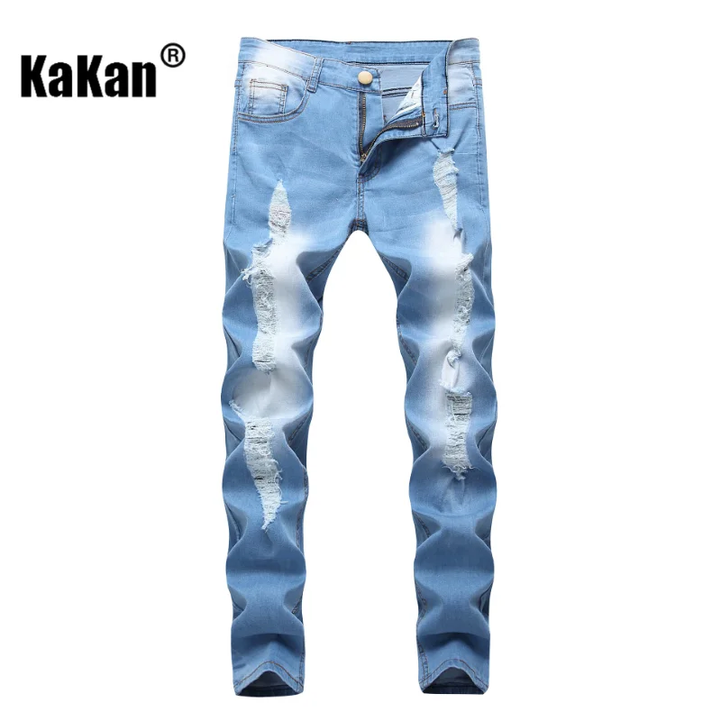 Kakan - European and American Personality Hole Small Foot Tight Men's Jeans, New Blue Versatile Long Jeans K09-082