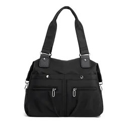 Women's Waterproof Nylon Tote Bag - Large Capacity Shoulder & Crossbody Handbag (Black)