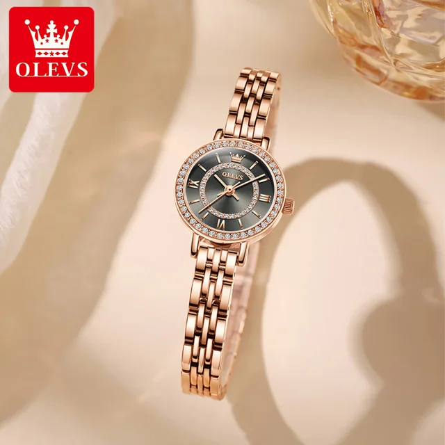 Luxury Women Watch Slim Quartz Watches Stainless Steel Fashion Elegant Dress Diamond Bezel Ladies Wristwatch Bracelet Set 3