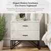 Bedside Table.Set of 2Modern 2-Drawer Nightstand, Contemporary Line Accent End Side Table with Black Metal Base,Distressed White 4