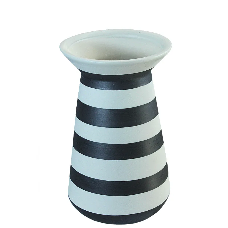 Ceramic Striped Vase Geometric Black and White Stripes Hydroponic Flower Arrangement Home Decoration Ceramic Handicraft 6
