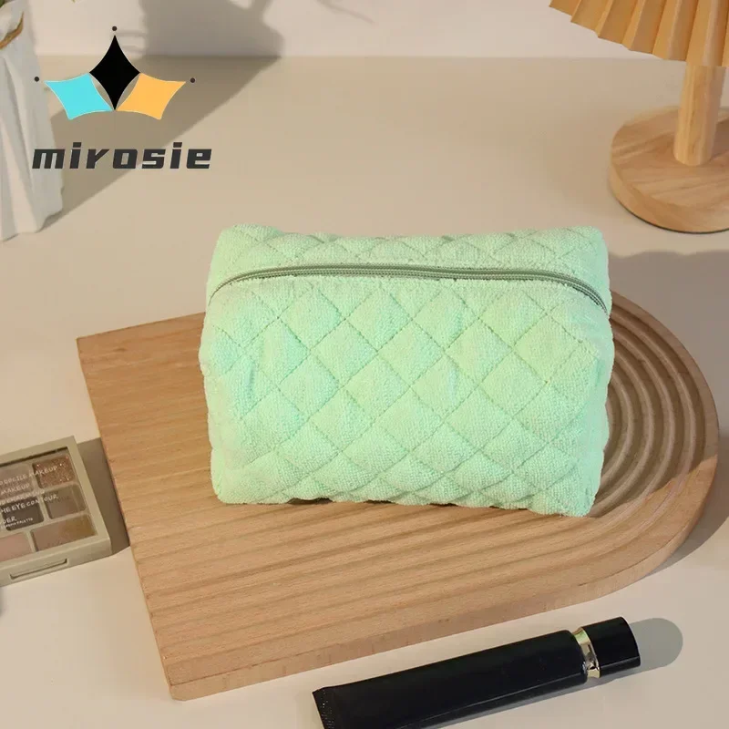 MIROSIE Terry Cloth Makeup Pouch Cotton Zipper Cosmetic Pouch Trendy Preppy  Quilted Travel Makeup Bag Skincare Toiletry Bag