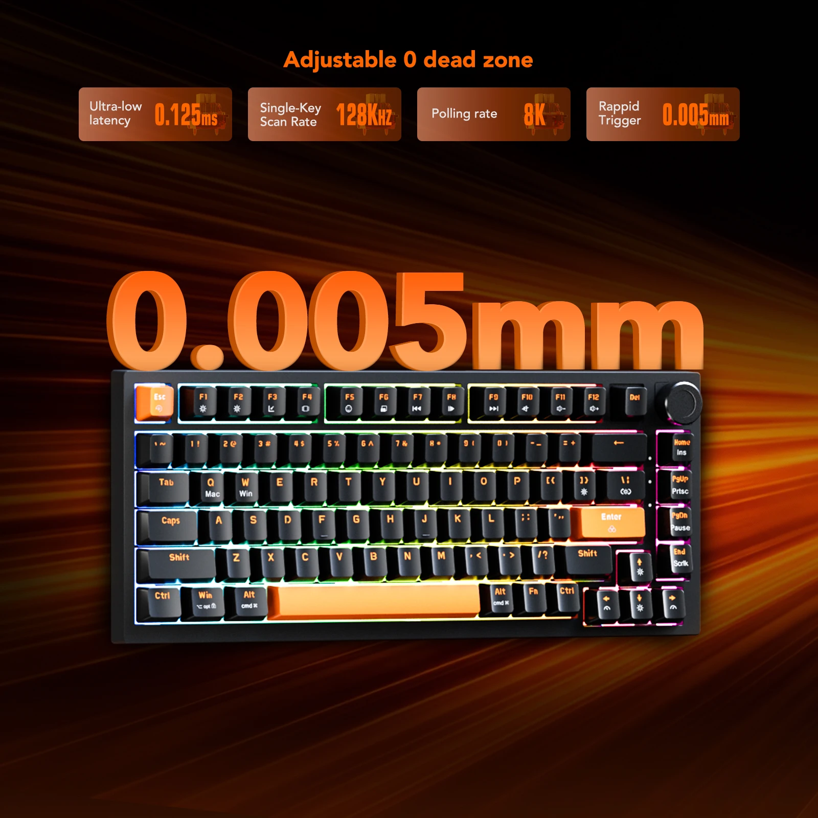 KYSONA KM82 HE 유선 게이밍 키보드 마그네틱 스위치 75% 82키 8000Hz 폴링 레이트 PBT 초정밀 0.005mm RGB 게이머용