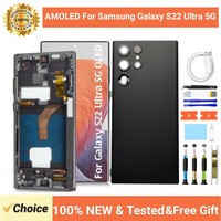 Substituição De Tela Amoled Para Samsung Galaxy S22 Ultra, Montagem De Digitador De Display LCD Com Moldura, Super Macio, AMOLED