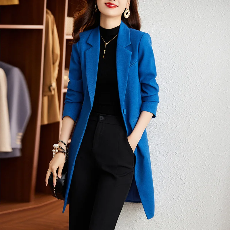 Mid-Length Trench Suit for Women, Monochromatic, Female Outwear, Casual Fashion, Large Size, Autumn and Winter, New, 2024