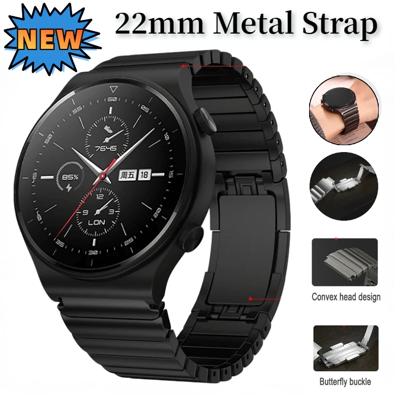 

22mm Metal Strap for Huawei Watch 4/GT2-3 Pro Samsung Galaxy Watch 3/Gear S3 Stainless Steel Bracelet Amazfit GTR/Stratos Band