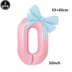 32 Blue, Pink, and Black Number Balloons with Ribbon Bows - 32inch (PURPLE)