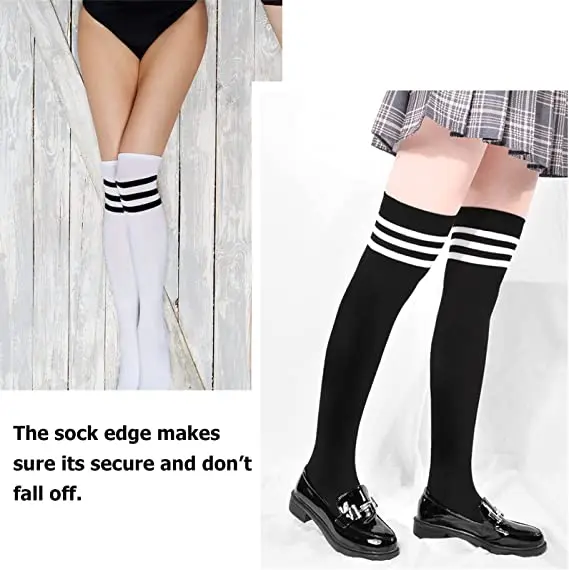 Compression Socks Football Stripe Long Socks Women Thigh High Over Knee Stockings Club Party Warm Knee High Gym