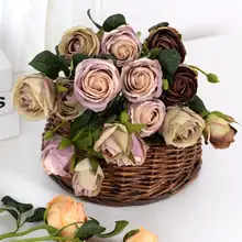 

Flower Bouquet Rose 3 Heads Forever Rose Fake Plants Artificial Flowers Valentine's Day Party Decoration Gift for Mom European