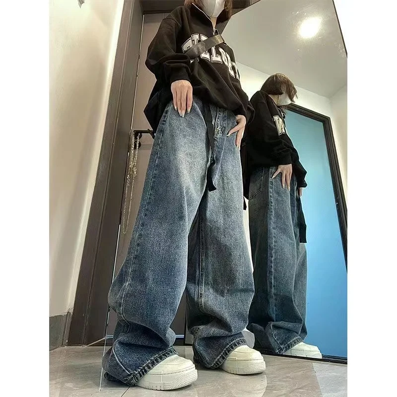 Black Baggy Straight Jeans Women Korean Fashion Streetwear