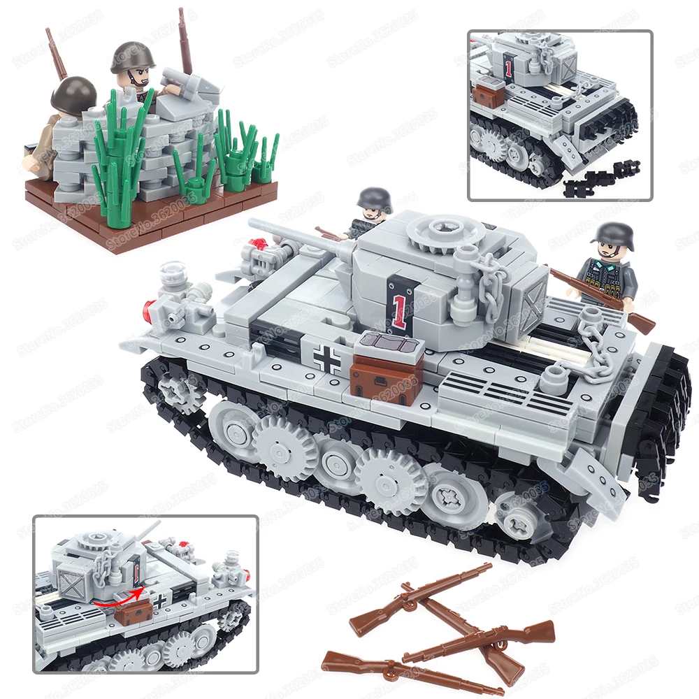 

Military VK601 NO1 Tank Type C Building Block Assembled WW2 Figures Soldier War Light Armor Model Weapons Vehicle Child Gift Toy