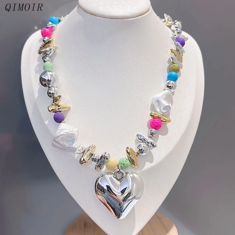 Big Resin Heart Pendant Choker Necklaces - 5 Colors