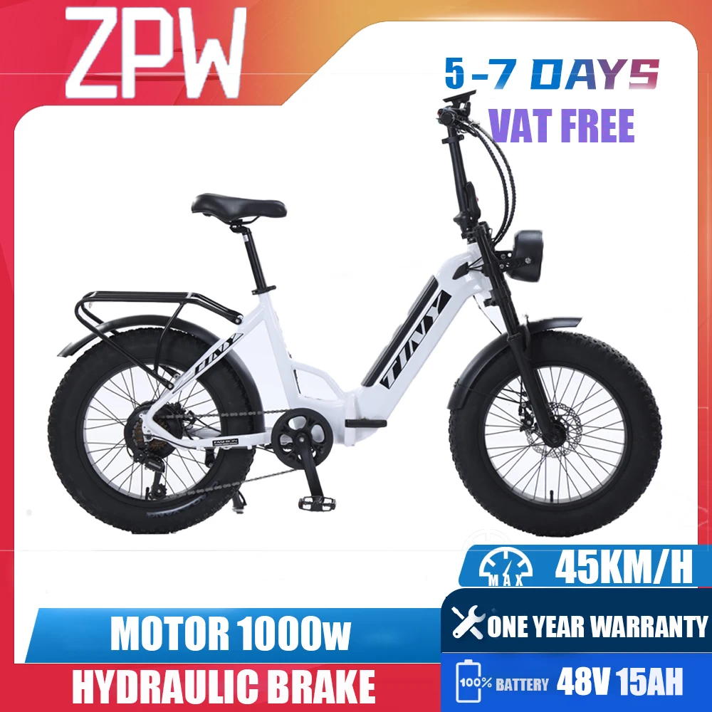 

ZPW 1000W ebike 48V 15AH Adult bike Bicycle 20 Inch 4.0 Fat Tyre electric bicycle 45km/h Mountain ebikes CE marking