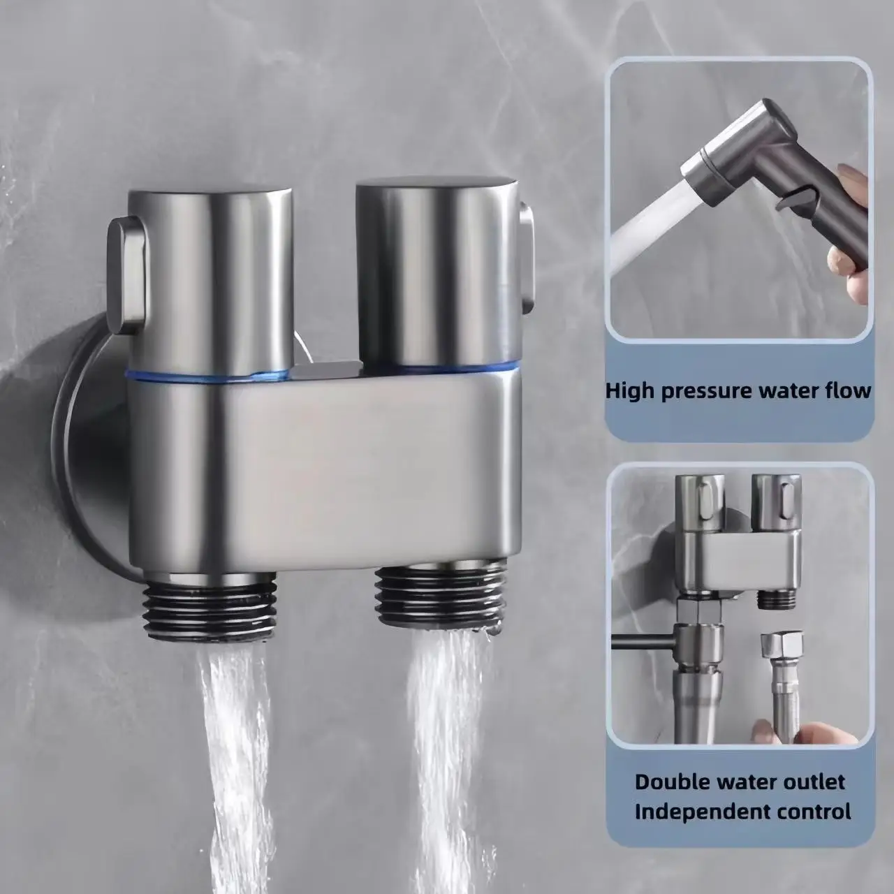Bidet Toilet Sprayer Set Spray Water Bathroom Handheld Bidet Sprayer Toilet Shower Double Outlet Angle Valve Toilet Accessories 4