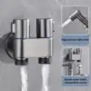 Bidet Toilet Sprayer Set Spray Water Bathroom Handheld Bidet Sprayer Toilet Shower Double Outlet Angle Valve Toilet Accessories 4