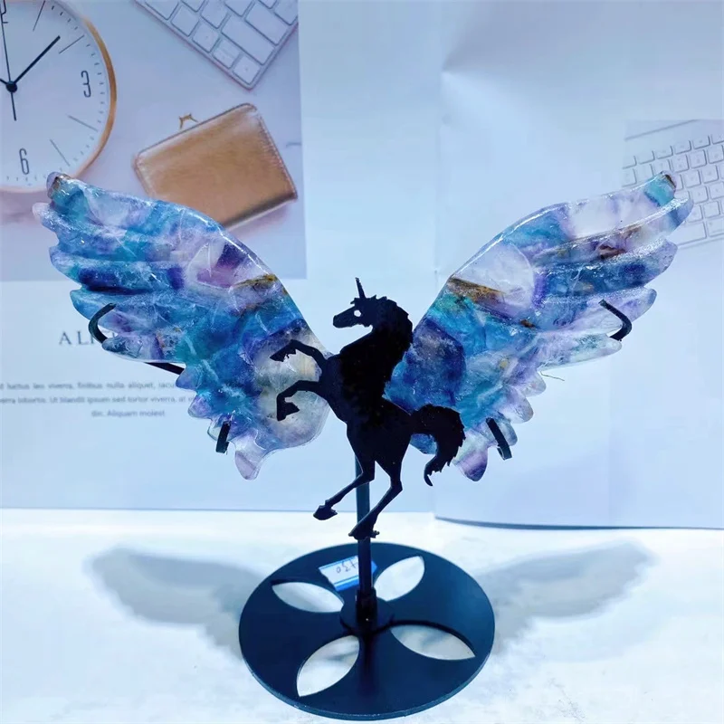 

Natural Fluorite Unicorn Pegasua Crystal Sculpture, Hand Carved Crafts, Gemstone, Stone Gifts, Home Ornament Decor, 1Pair