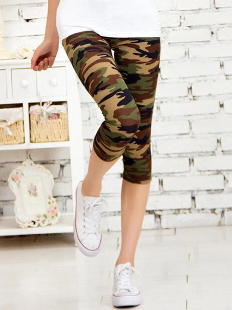 CUHAKCI Fitness Leggins Polyester Capris Workout Trousers Camouflage Printed Leggings Sexy Women Lady Army Green High Elastic