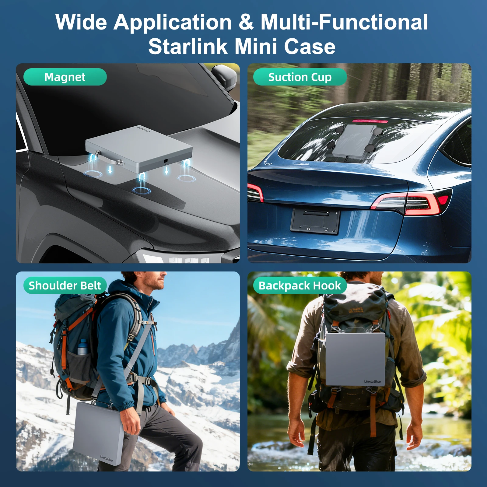 스타링크 미니용 올인원 휴대용 풀 프로텍션 케이스, 차량 대시보드 및 선루프용 안정적인 흡착판, 아웃도어 액세서리