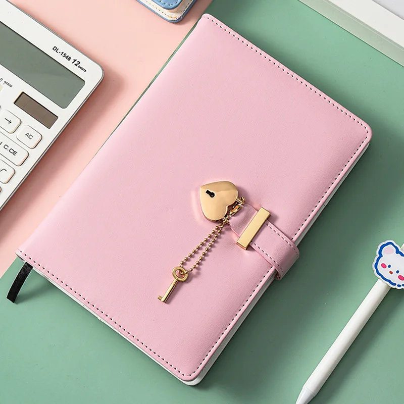 

Password Book With Lock Notebook Thickened Notepad Creative Heart-Shaped Lock Cute Girl Love Lock Diary