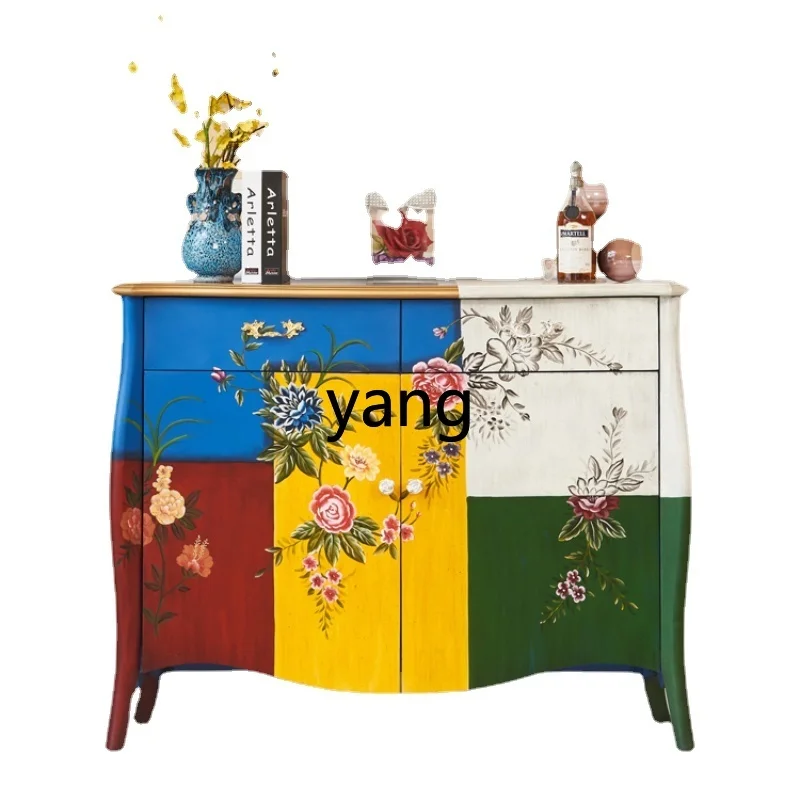 

LMM Ultra-Thin American Style French Style Entrance Aisle Hallway Shoe Cabinet Hall Cabinet Solid Wood Sideboard