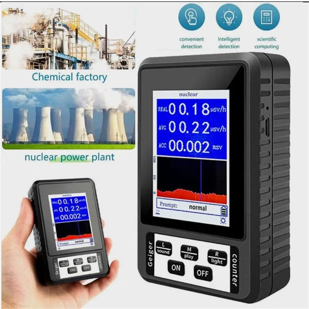 

Portable Geiger Counter Nuclear Radiation Detector With LCD Display 80cpm/uSv/(Co-60) Radiation Dosimeter For Monitoring Gamma