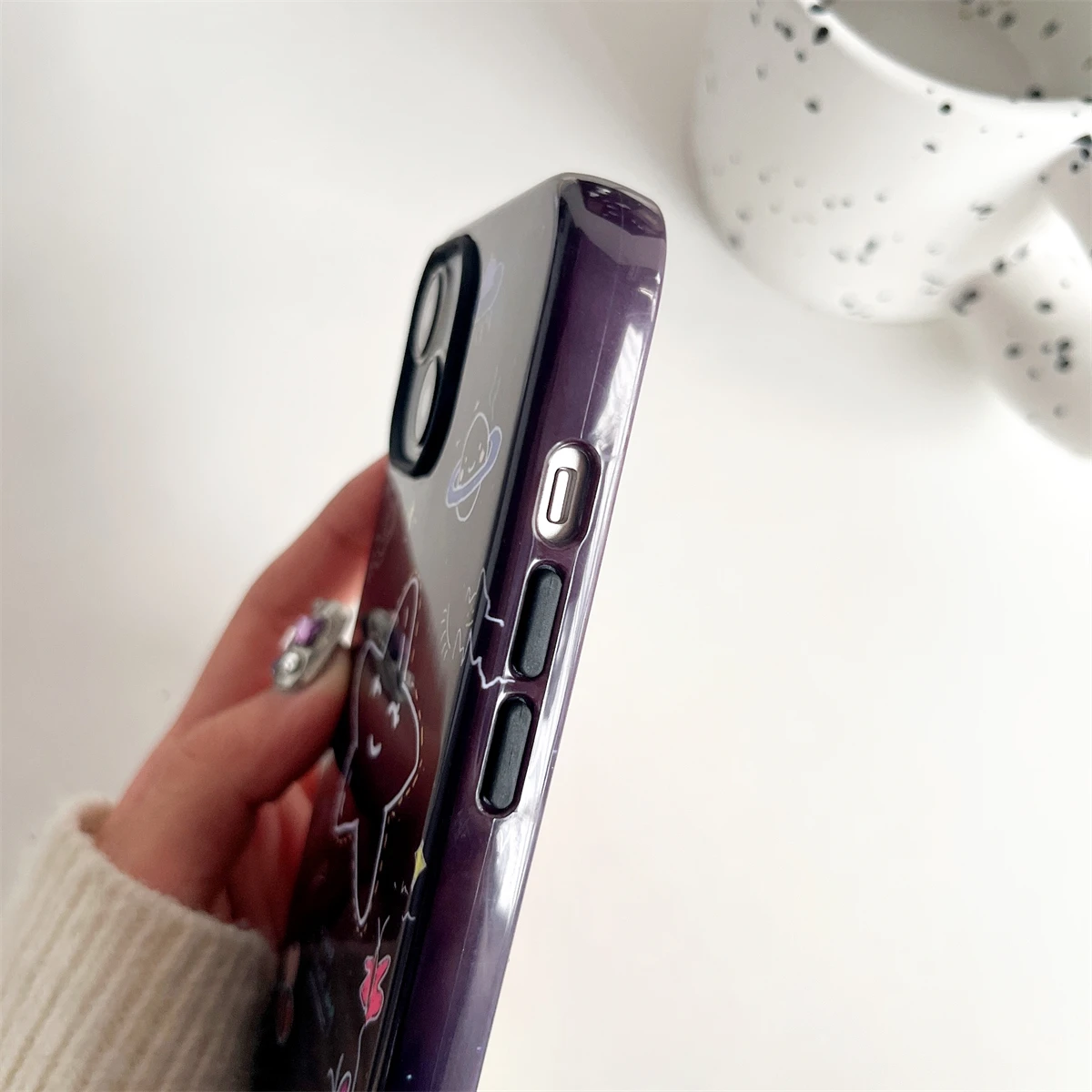 Black Background Stars Two-in-One Film Protective Shell for iPhone