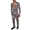 Hawaiian Shirt Suit 3D Serpentine Print 2PCS Set Striped Check Fashion Breathable Men Long Sleeve Shirt  Pants Two Piece Suits 4