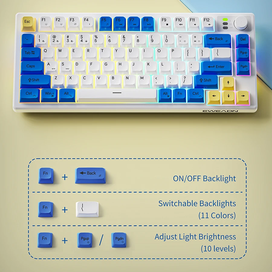 EWEADN V75 Wireless Keyboard, 75% Small Rechargeable