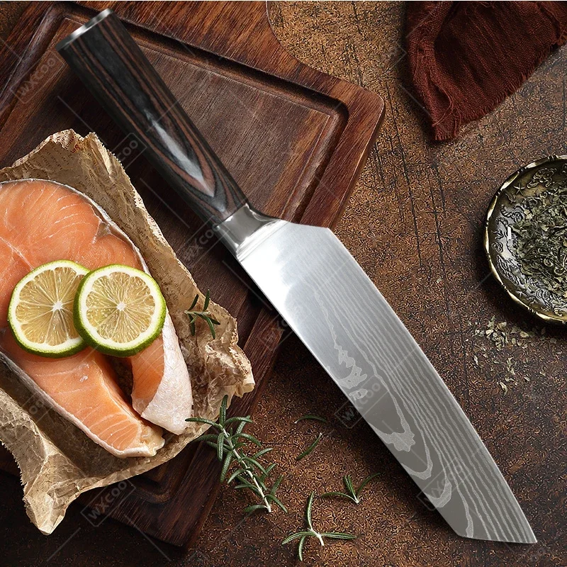 Kitchen Knives WXCOO Japanese Kitchen Knives High Carbon Steel Knife Set Meat Cleaver Boning Knife Santoku Butcher Carving with Sheath