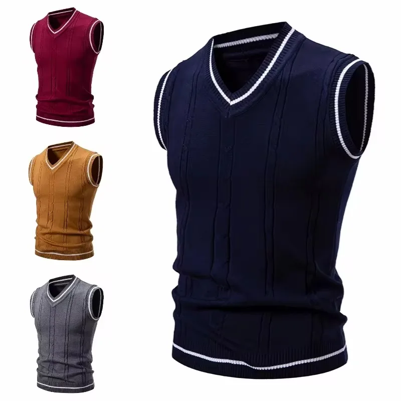 Men Sweater Vest Autumn and Winter Fashionable Casual College Style Knitted Sweater