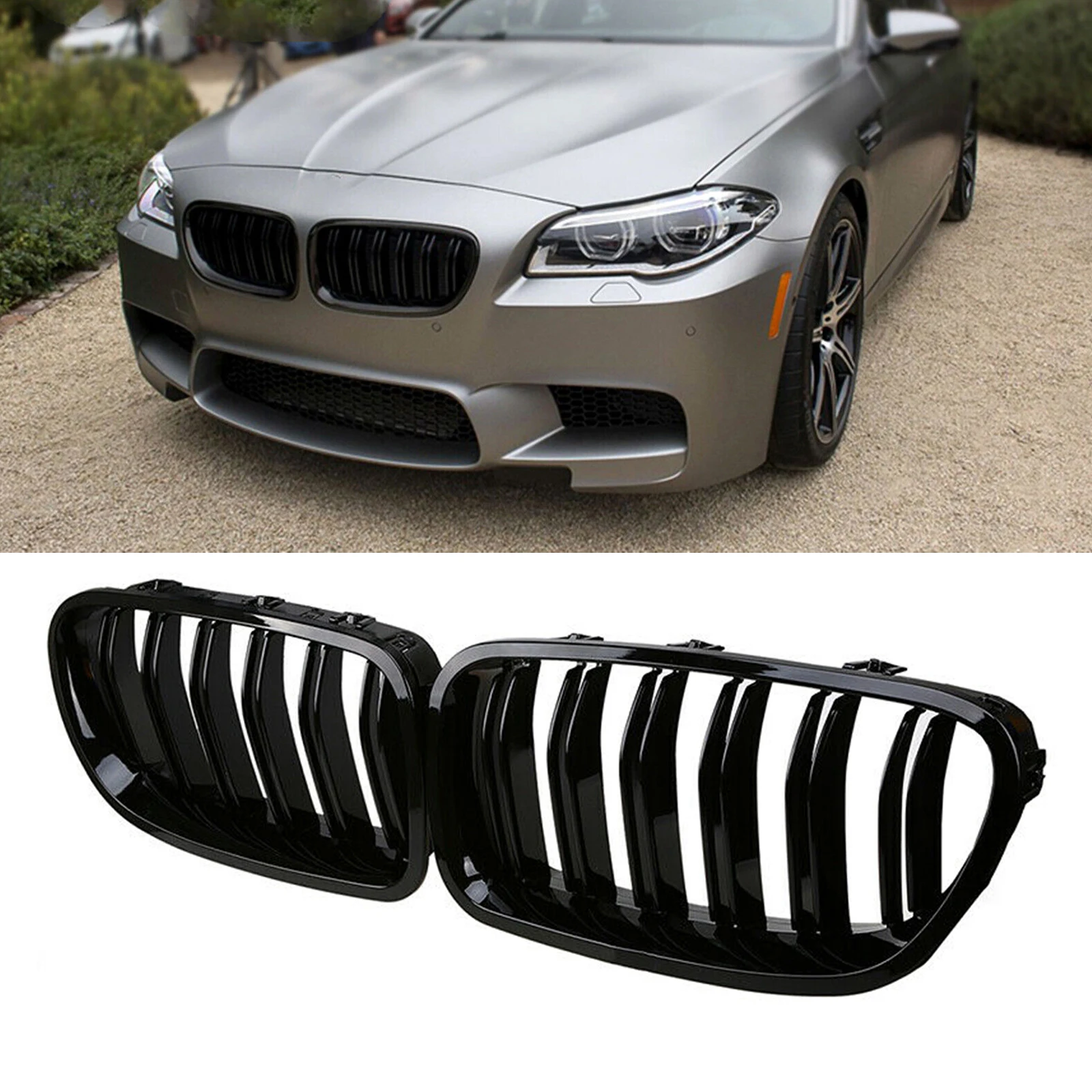 

Front Kidney Grille Grills For BMW 5 Series F10 F11 Sedan 2010-2017 535i 550i 530i 528i Gloss Black Upper Bumper Hood Mesh Grid