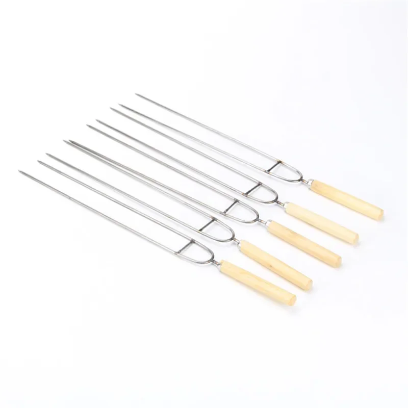 Chicken wings U Shape Wooden Handle Stainless Steel BBQ needle Tool Set BBQ Roast Barbecue Needle Skewer Party Supplies