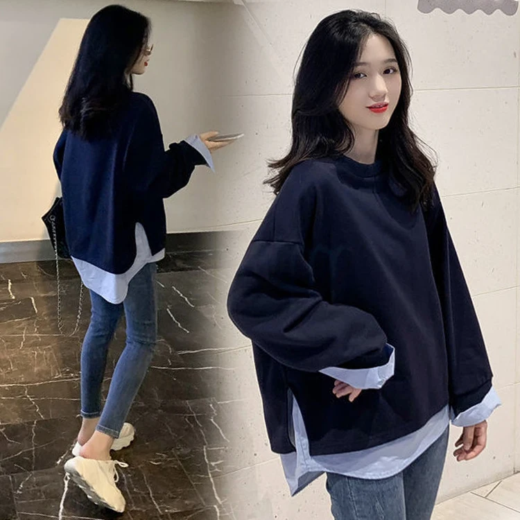 2025 Spring and Autumn Pregnant Women Fashion Style Loose Fleece Jacket Navy Blue Maternity Sweatshirts Casual Pregnancy Hoodies 6