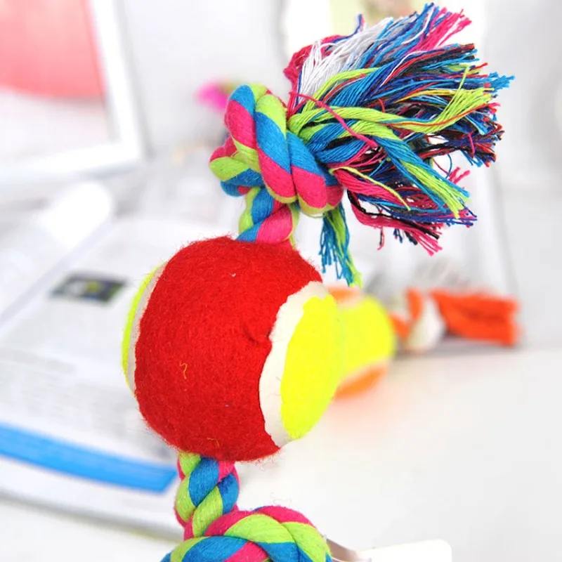 Dog Dental Rope Toy - Double Knot Cotton Ball with Tennis Texture, Chew Resistant Pet Teeth Cleaning Toy