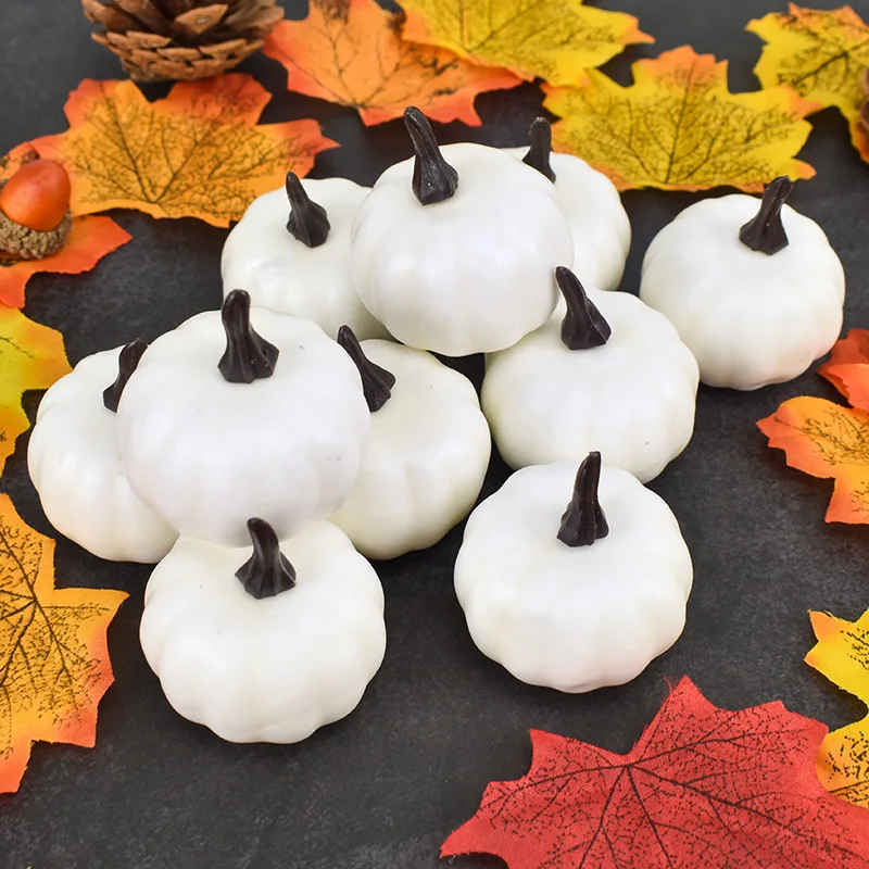 12Pcs Artificial White Orange Pumpkins Decorative Harvest Pumpkins for Fall Wedding Thanksgiving Halloween Table Centerpieces