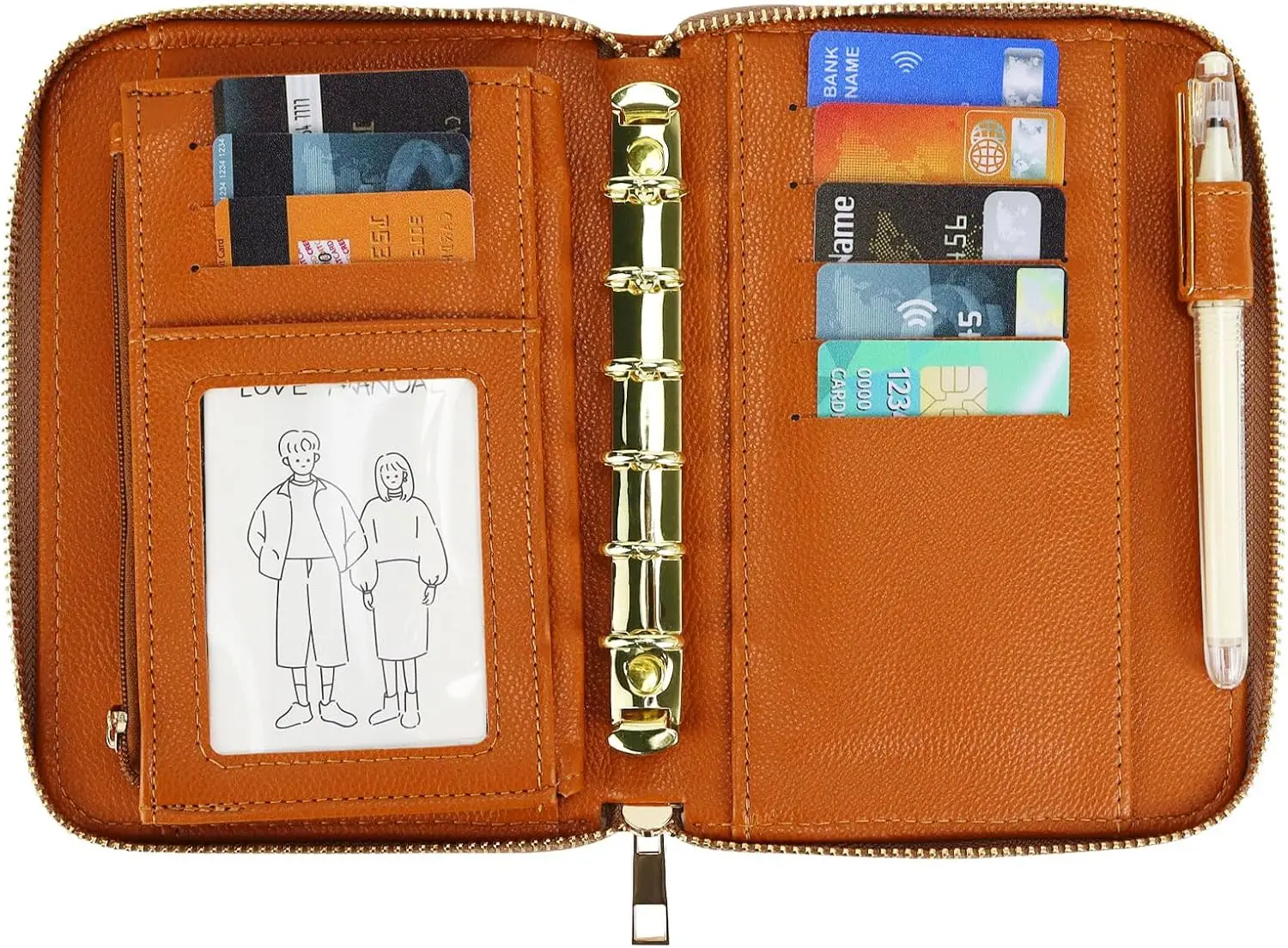 A7 Leather Budget Binder Wallet - Cash Envelope System With Zipper, 6-Ring Organizer For Money Saving, Black