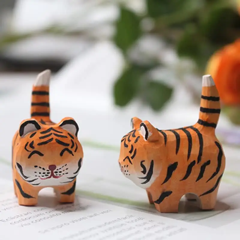 木彫りのトラ猫 木製の猫の虎の置物,オフィス,家,動物,彫刻,クリスマスプレゼントの