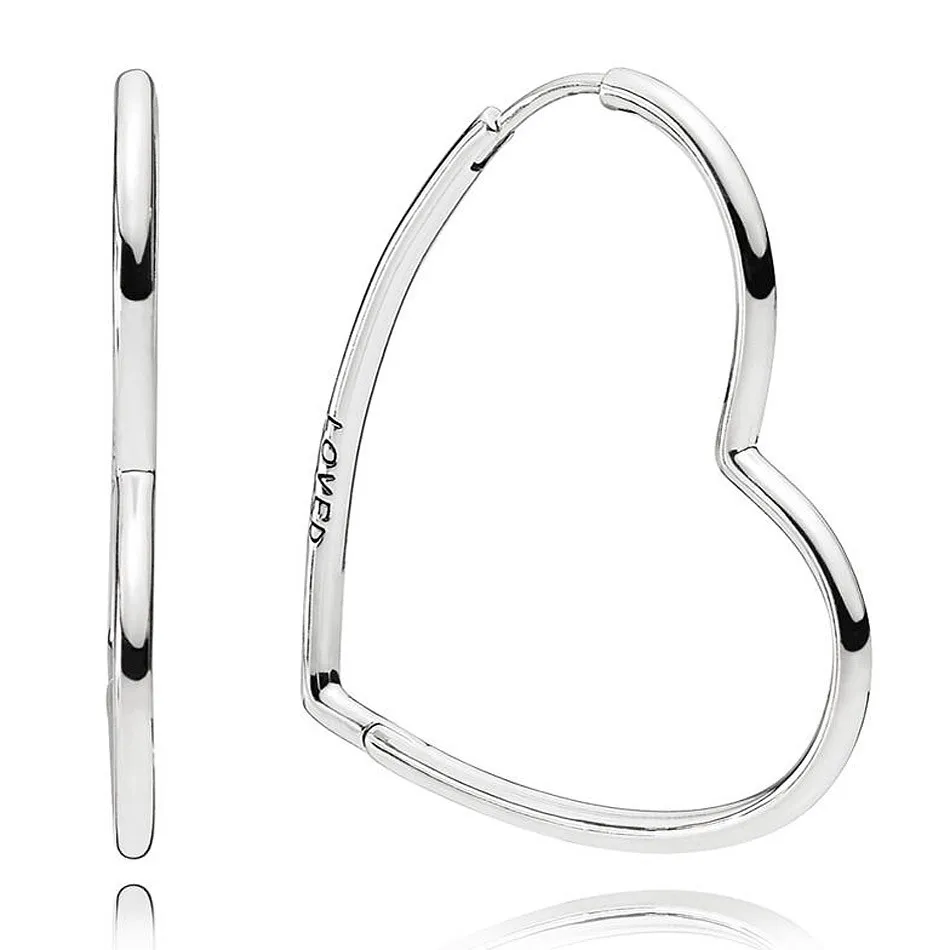 

Authentic 925 Sterling Silver Sparkling Asymmetric Hearts Of Love Hoop Earrings For Women Wedding Gift Fashion Jewelry