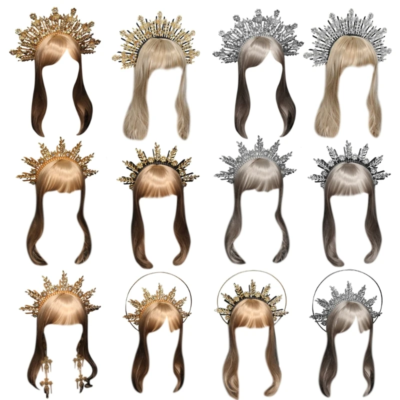 

449B DIY Headband Vintage Hairband Gorgeous Baroque Halo Tiaras Headpiece Goddess Princess Headpieces Crowns