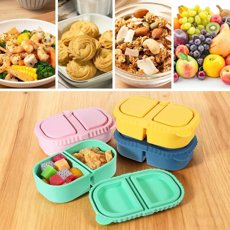 Eco-Friendly Silicone Snack Bento Box with Leakproof Lid - Reusable Food Storage for Sauces, Fruits, and Snacks