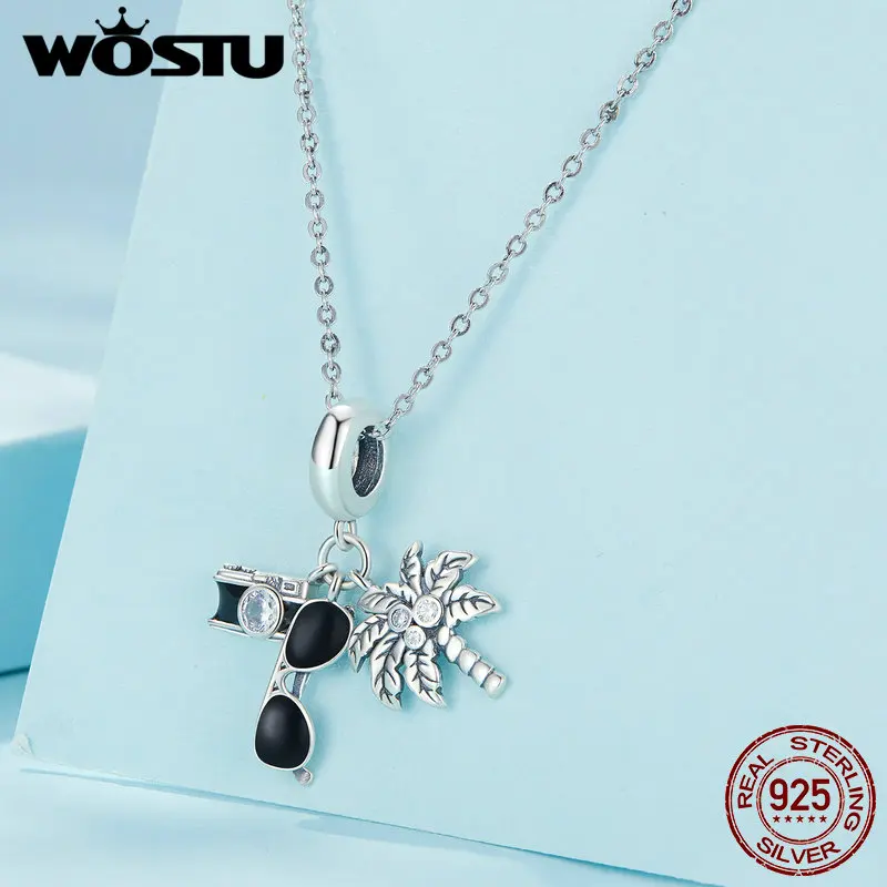 WOSTU 925 Sterling Silve Flower Teacup Pink Charm Enamel